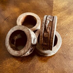 Carved Wooden Napkin Rings. Set of 4.